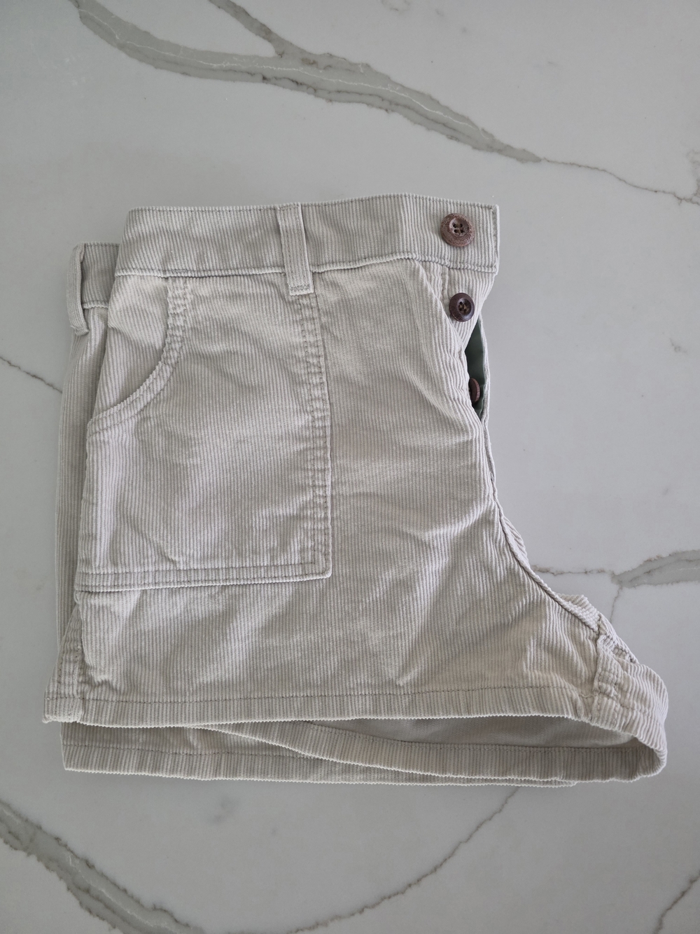 Birdwell Women's Light Beige Corduroy High-Waist Shorts with Side Buttons
